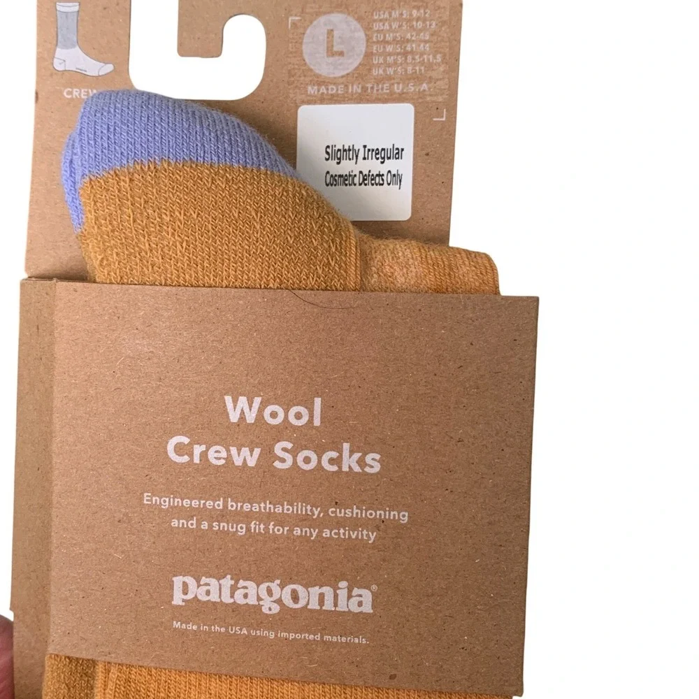 Patagonia Merino Wool Crew Socks Mango Orange Purple Hiking Large NEW Irregular